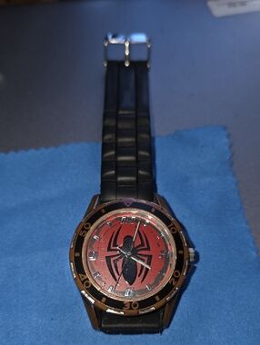 Marvel Men's Black Strap Watch with Red Spider Dial